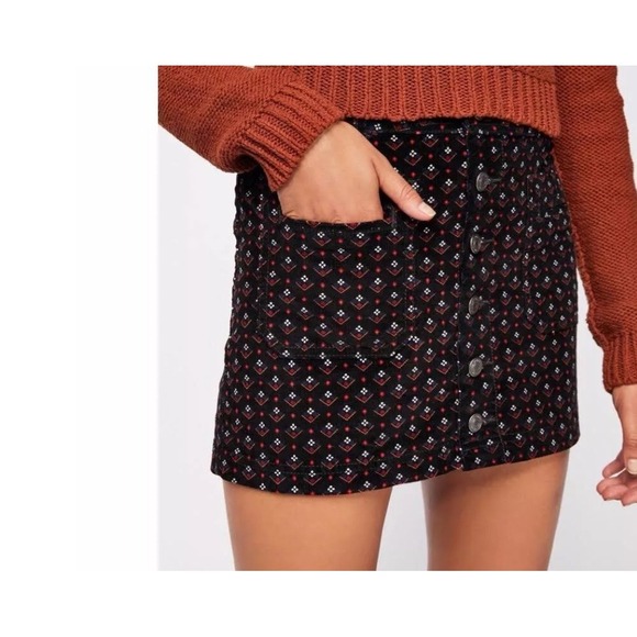 Free People Women's Joanie Printed Cord Skirt Black Combo Size Medium‎ p - Picture 1 of 10